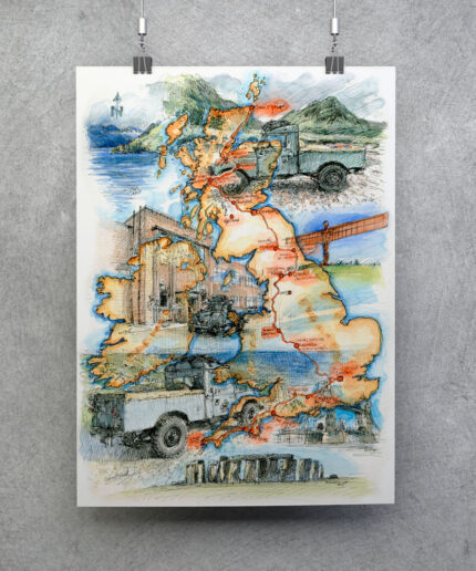 Hanging print showing an illustrated map